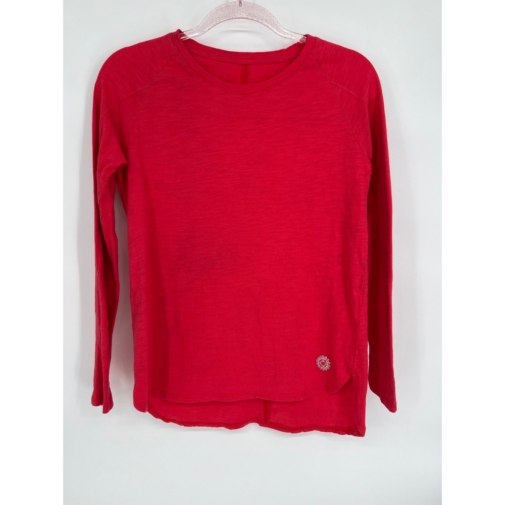 Brisas‎ Red Long Sleeve Top Cutout Back Organic Cotton Women's Sz S Yoga